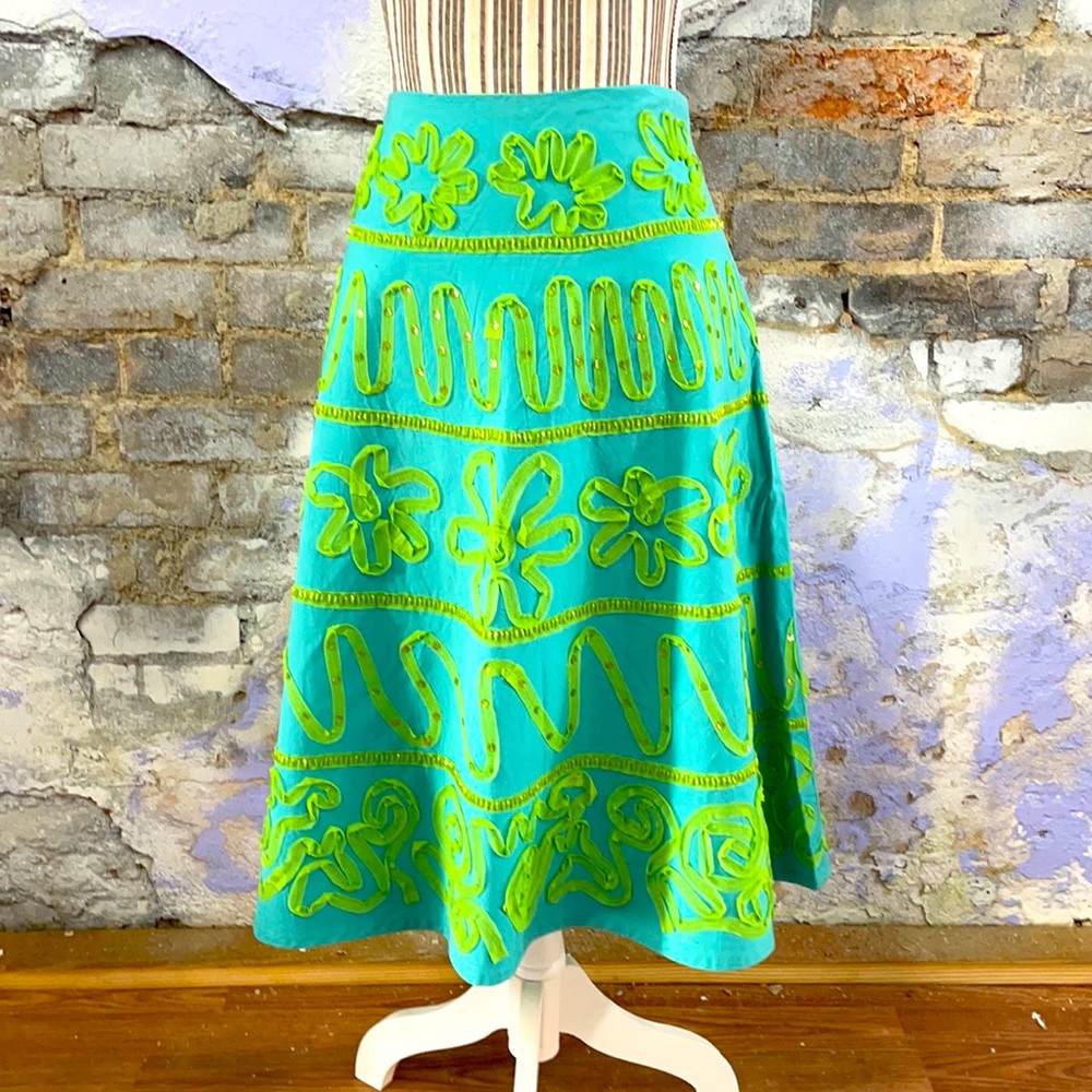 Basil & Maude 26” Soutache Flare Skirt. Spearamint/Sweet color